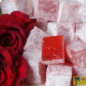 Rose Flavour Turkish Delight with Sultan Delights Logo
